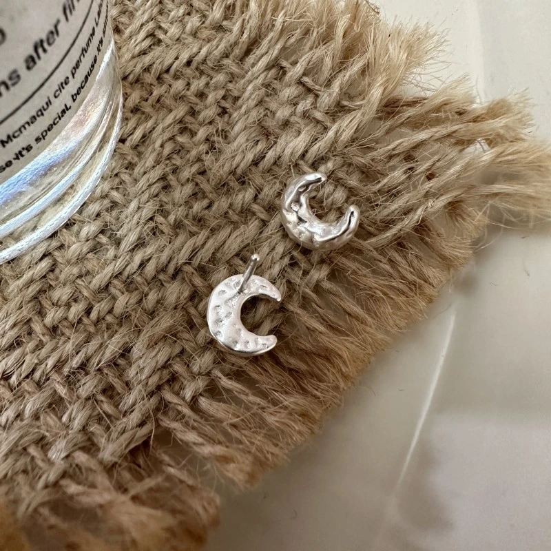 925银耳饰 【DX070】S925银韩版月亮肌理感耳钉