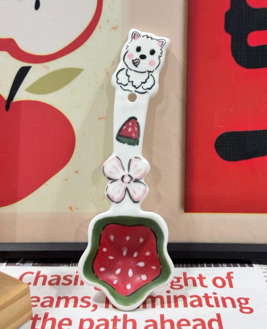 景德镇时光绘馆 创意手绘高温釉下彩陶瓷 西高地西瓜花朵勺
