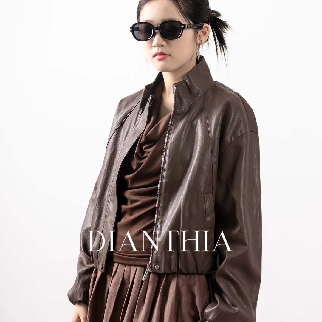 DianThia立领皮衣外套女2025秋款高级感PU简约气质淑女风夹克上衣