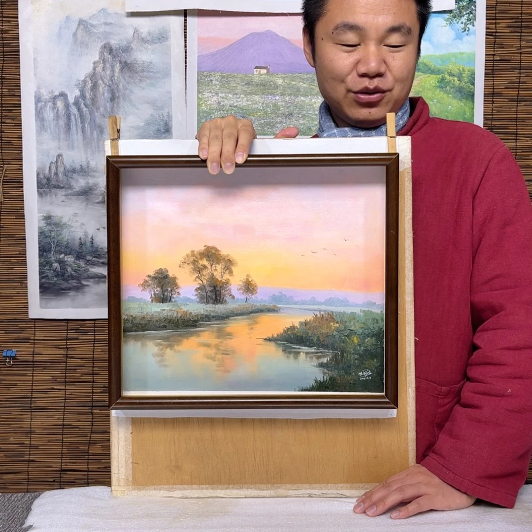 油画行路人小院绘画作品竞拍