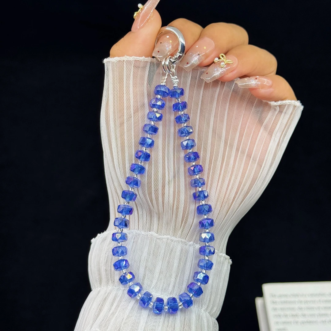 手机挂饰防丢挂链挂脖挂件精美蓝色编织手工通用防丢斜挎短款挂饰