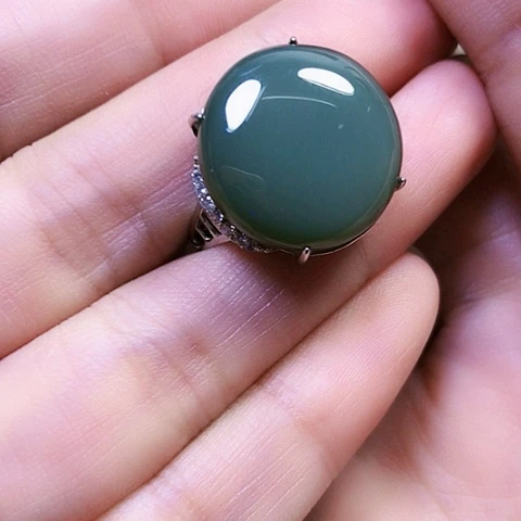 和田玉银S925镶嵌戒指