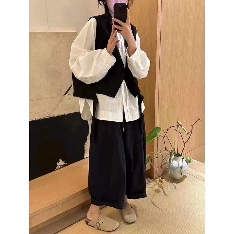 ZHANGLIU秋季极简风衬衣时尚套装休闲INS风针织马夹西装气质时尚