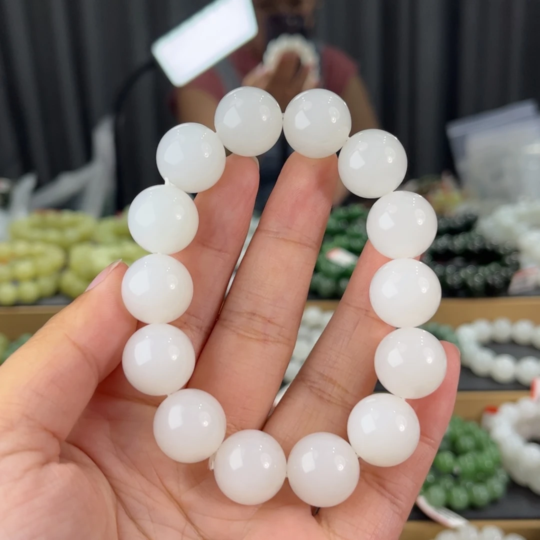 手链未镶嵌和田玉新疆且末天泰白玉卡16圆珠