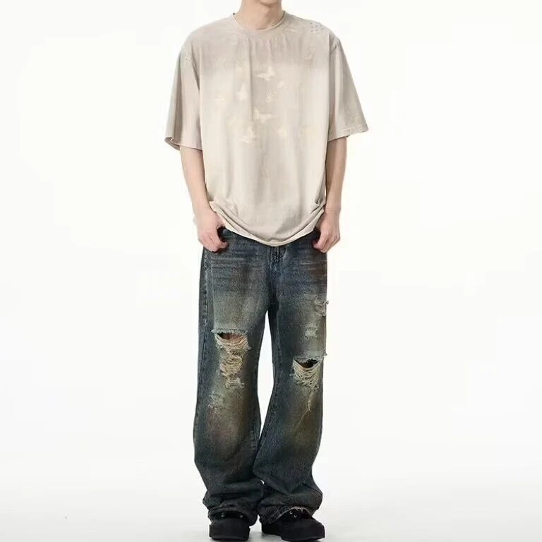 港风潮男夏季新款2025个性字母宽松嘻哈ins潮高街潮流痞帅长裤