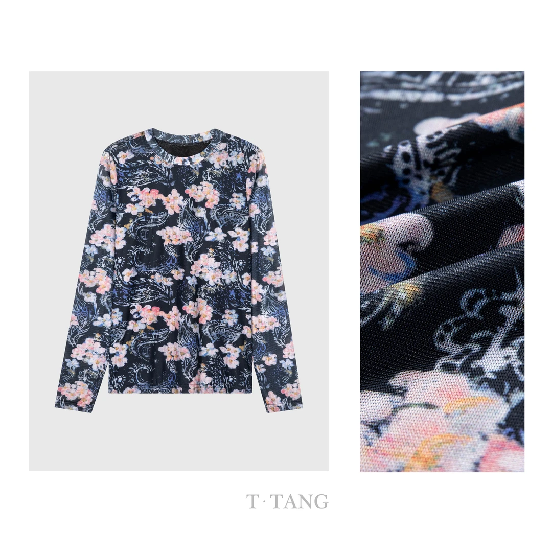 秋季新款90g加密韩国网活性印染柔软透气时尚宽松圆领T恤【7336】