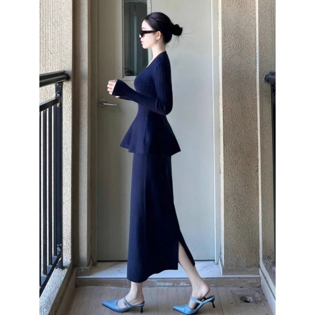 2025冬季洋气欧货潮时髦套装法式高级感针织上衣包臀半身裙两件套