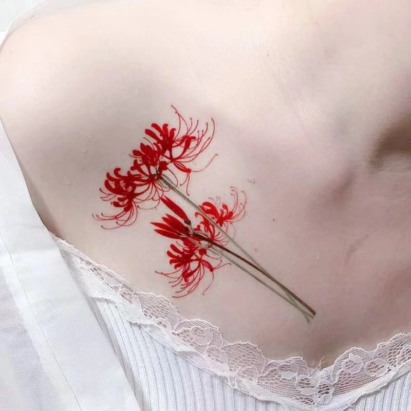 纹身贴纸防水持久真彼岸花图案适合少女锁骨胸前