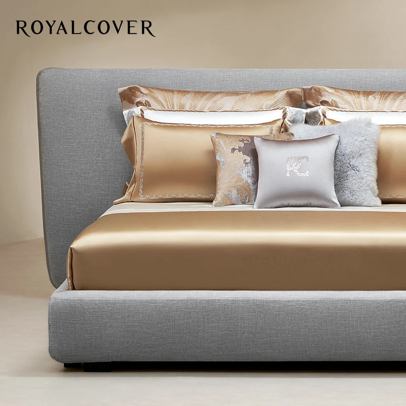 ROYALCOVER/罗卡芙欧式奢华桑蚕丝绸真丝床单四件套 金色布雷西亚