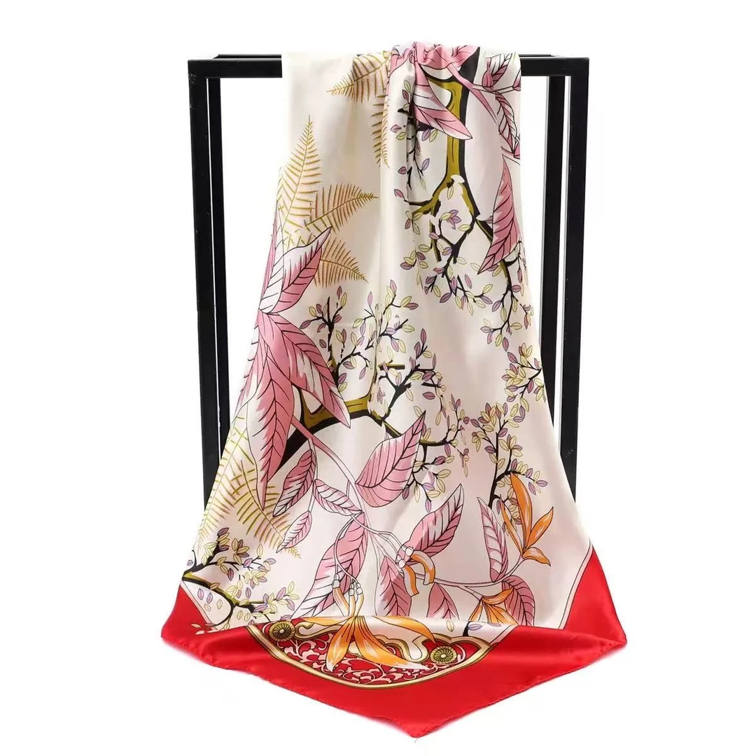 【雅锦红边】新款方巾90尺寸女丝巾AS1093