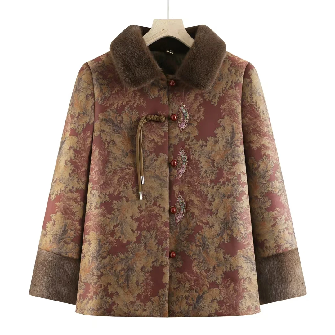 7745妈妈冬装加绒保暖棉衣百搭奶奶装棉服加厚棉袄康燕