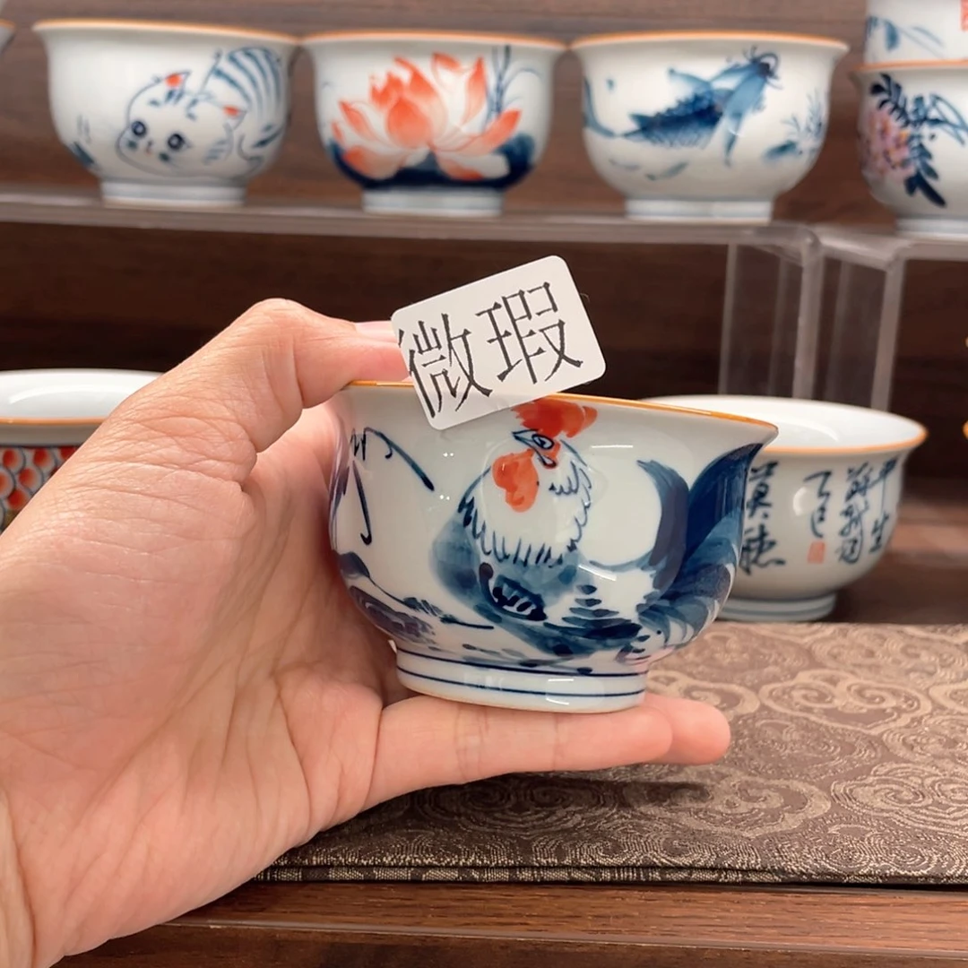 釉下手绘茶具微瑕