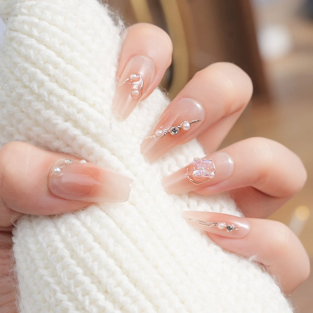 穿戴甲10S033立体蝴蝶手工温柔轻奢高级气质穿戴甲纯手工显白指甲