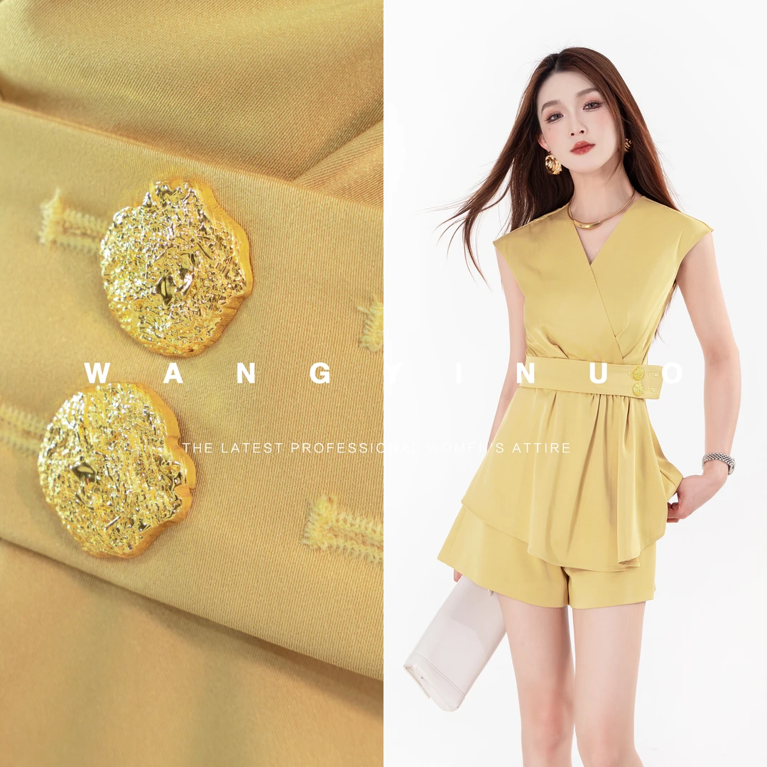 MD进进原创【金色梦境】2025夏款设计洋气时尚百搭上衣休闲裤套装