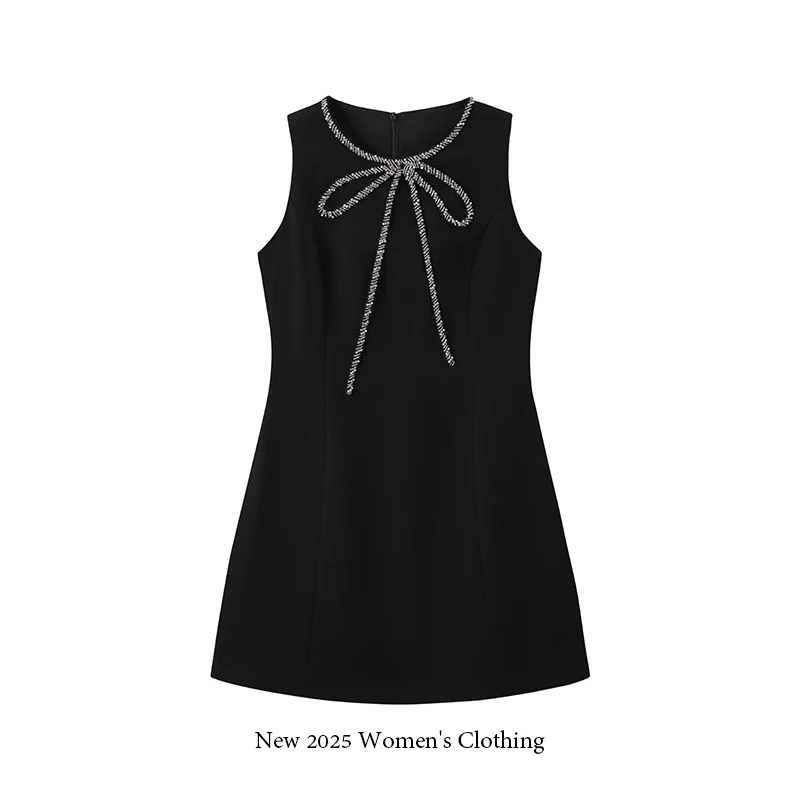 夏季女装法式黑裙收腰圆领连衣裙/1309