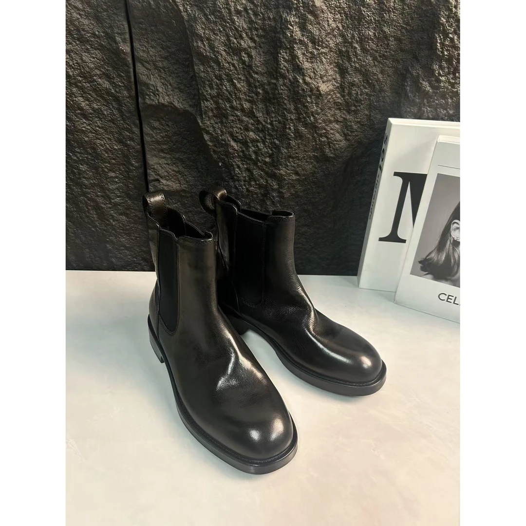 李大龙~牛皮3.5公分/复古真皮短靴女鞋百搭时尚秋冬靴子921