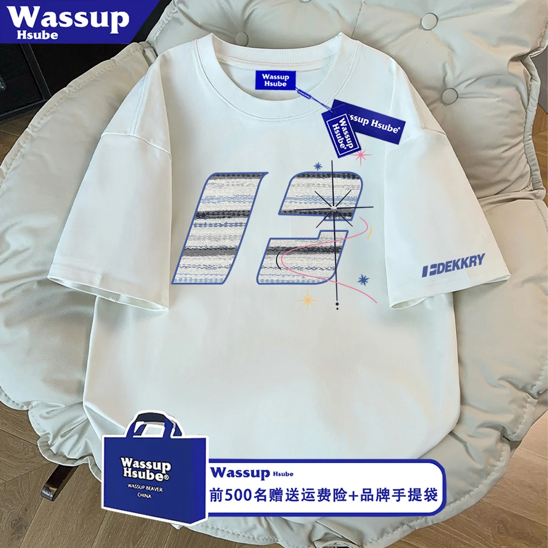 WASSUP HSUBE美式纯棉印花圆领潮流宽松T恤时尚百搭男女休闲短袖