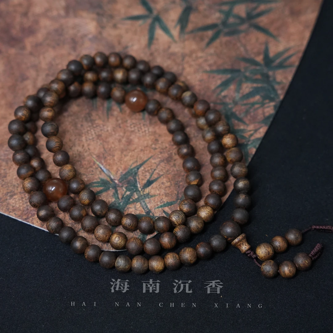 沉香海南天然紫棋楠虫漏圆珠高结油设计款多圈[琼姐力荐]