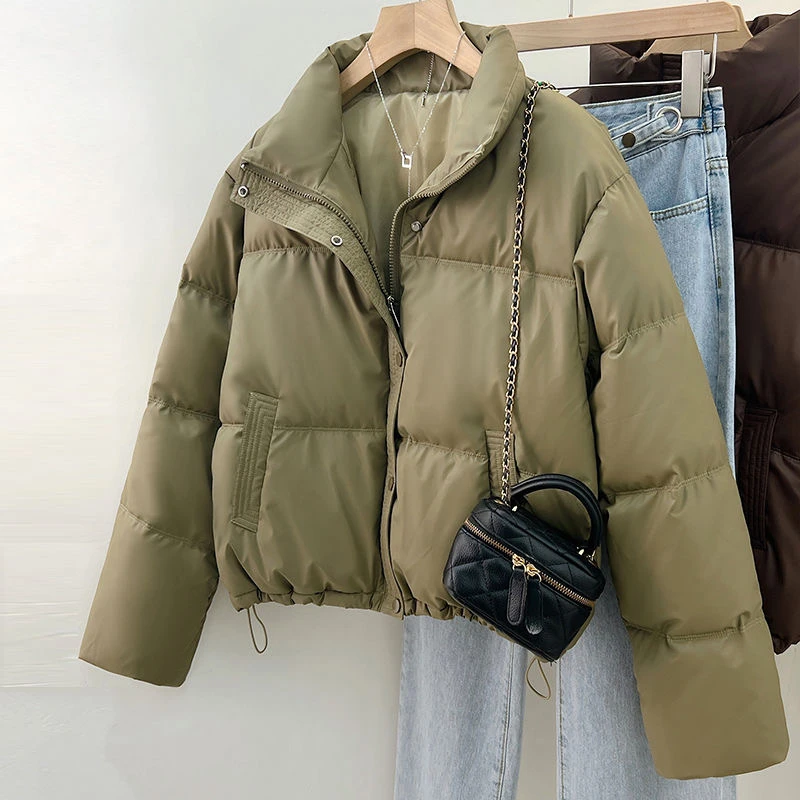 新款棉服女免洗亮面pu皮潮流外套2025冬季小个子宽松立领面包服