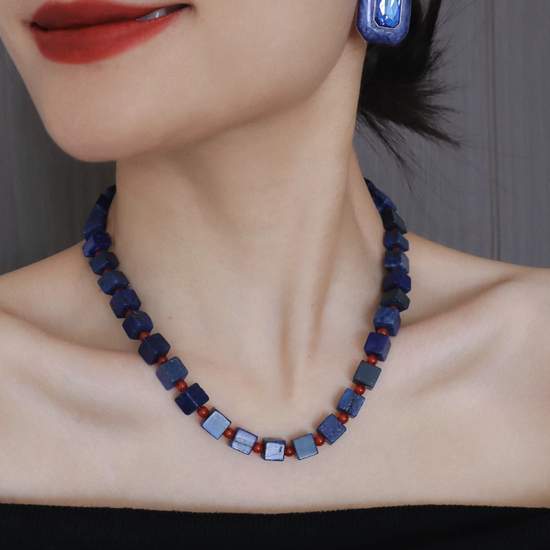 纯铜项链 复古风蓝色轻奢气质串珠项链原创设计