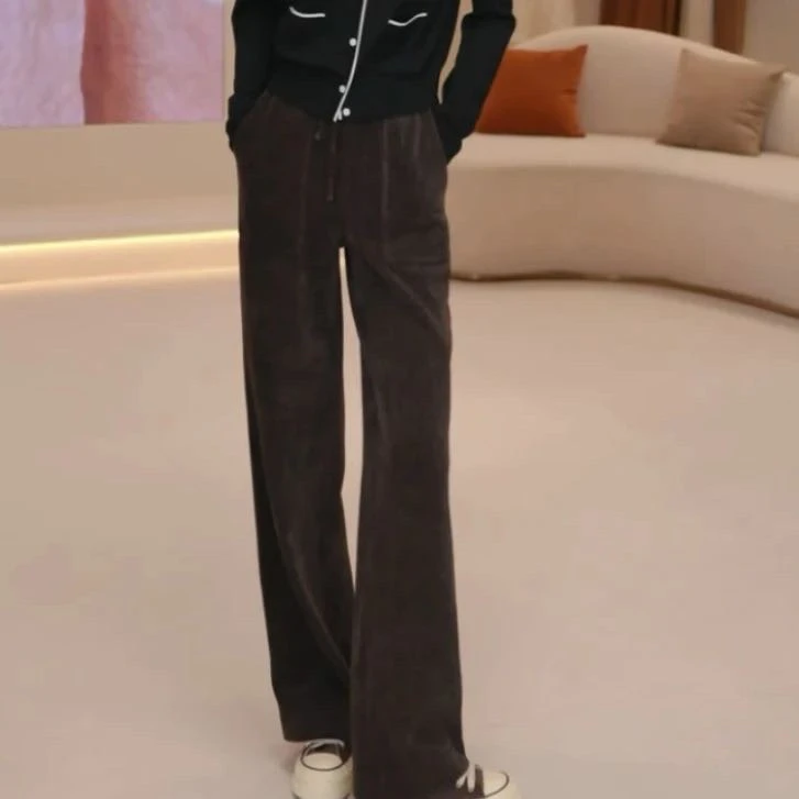 专柜品质 松紧腰雪尼尔宽松保暖直筒加厚休闲裤子5100386