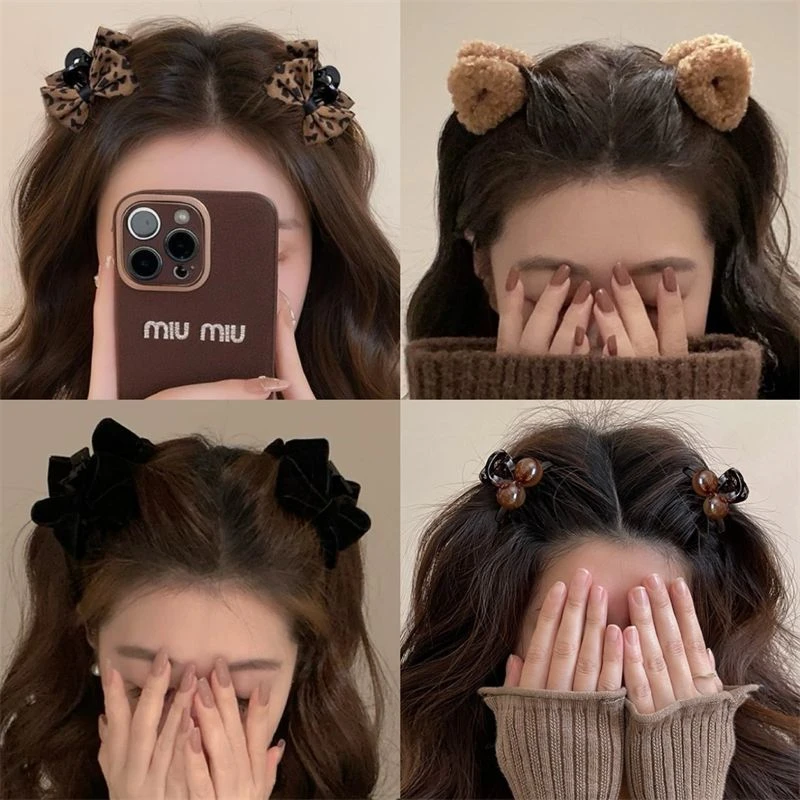 豹纹公主头蝴蝶结抓夹侧边小夹子前额刘海夹发夹高级感头饰发卡