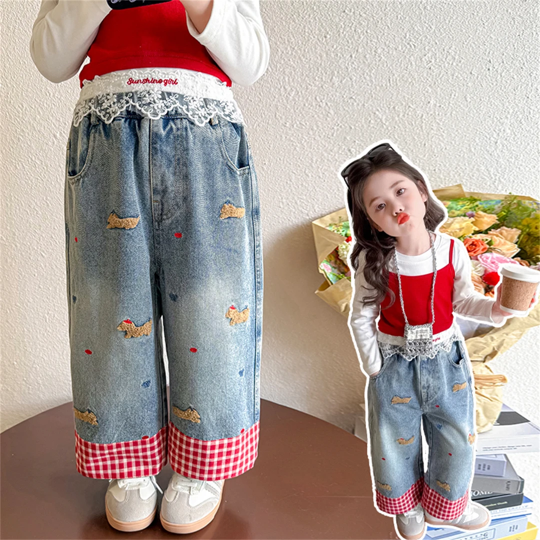 女童牛仔裤洋气时髦儿童窄版直筒阔腿裤子女孩宝宝春秋装2025新款