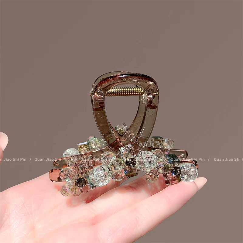 日韩新款绿色水晶抓夹女高级感后脑勺盘发夹网红百搭发抓气质头