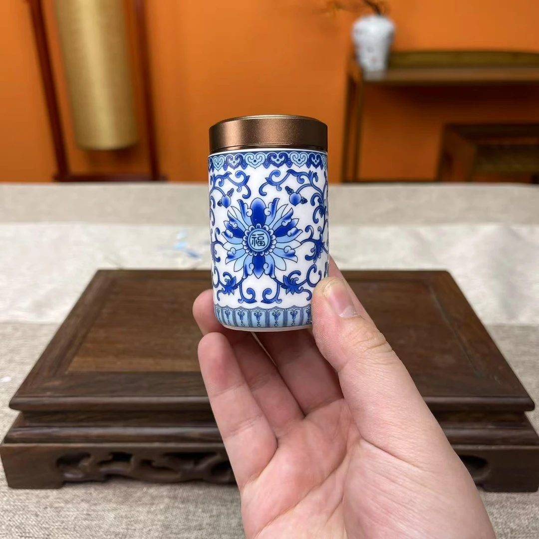 青花百福旅行茶叶罐-TJ127