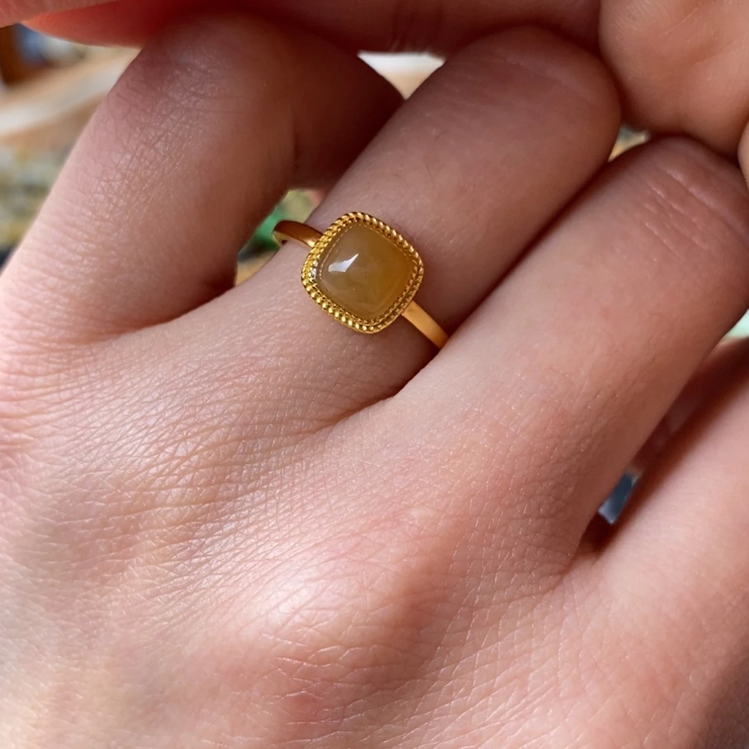 和田玉且末金山糖戒指银S925镶嵌