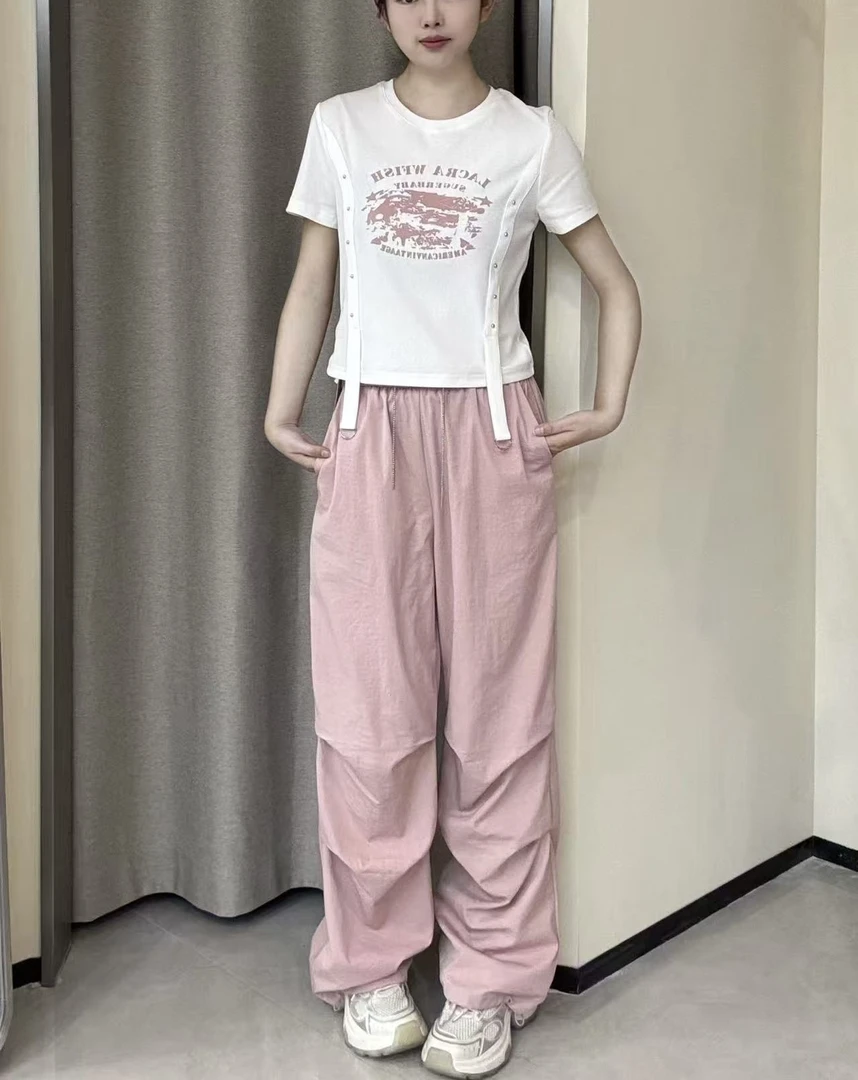 3366#美式显瘦时尚套装女2025夏季新品洋气百搭上衣+裤子两件套