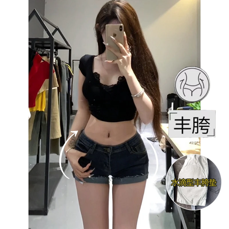 【Ula尤拉专属】低腰丰胯卷边牛仔短裤女2025春款性感显瘦包臀热裤