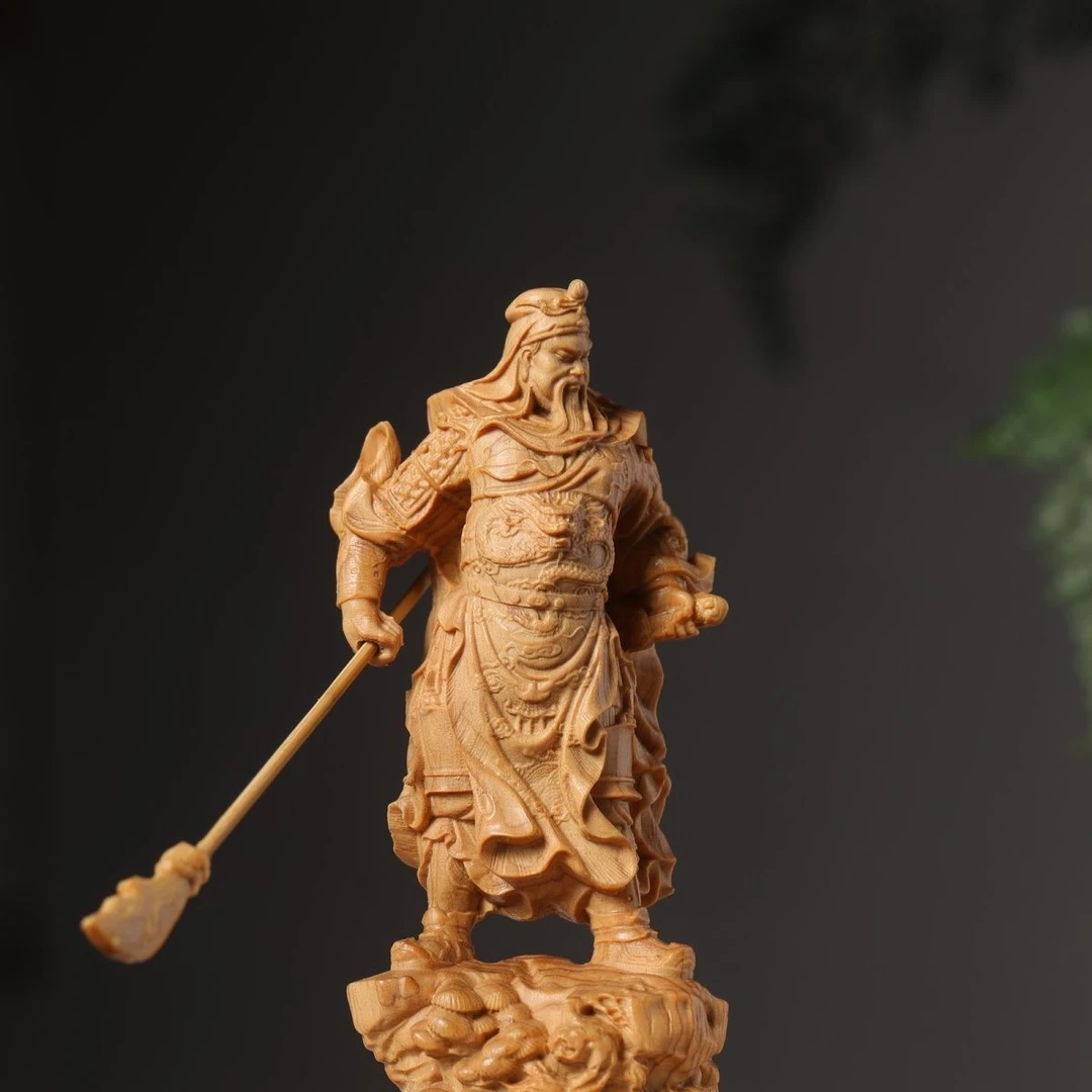 崖柏木雕武财神关羽关二爷关公家居客厅玄关实木摆件