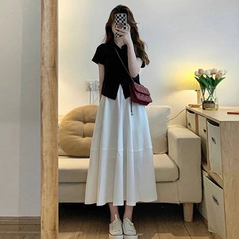 裙子女夏季新款女装miu里miu气chic韩系别致穿搭法式连衣裙两件套