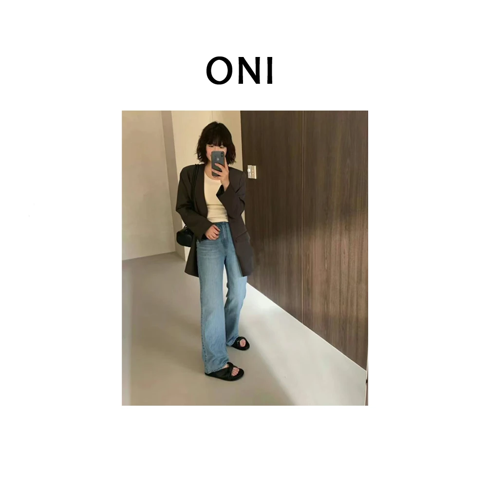 OUNI “ 日耳曼水洗阳光 “ Lak*~韩单高腰直筒小微喇牛仔裤女