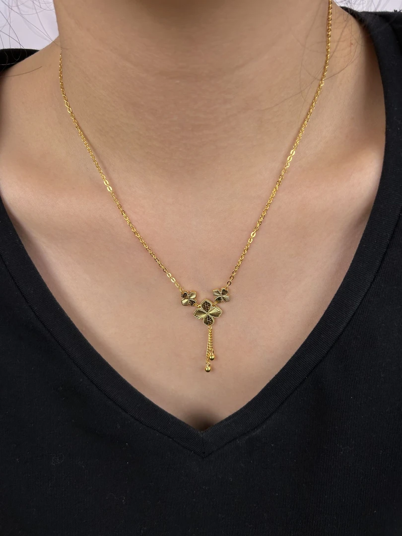 坠链均足银 尊伴珠宝手工镀金三花项链轻奢时尚百搭简约精致坠链