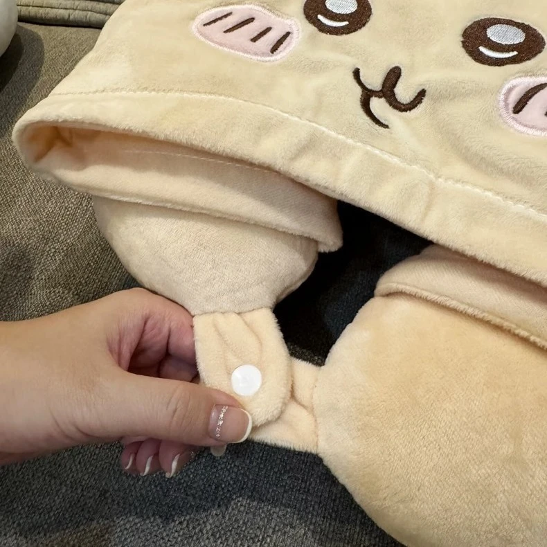 哇吉伊chiikawa奇乌萨午睡枕毛绒卡护颈枕连帽可爱小八卡通U型枕