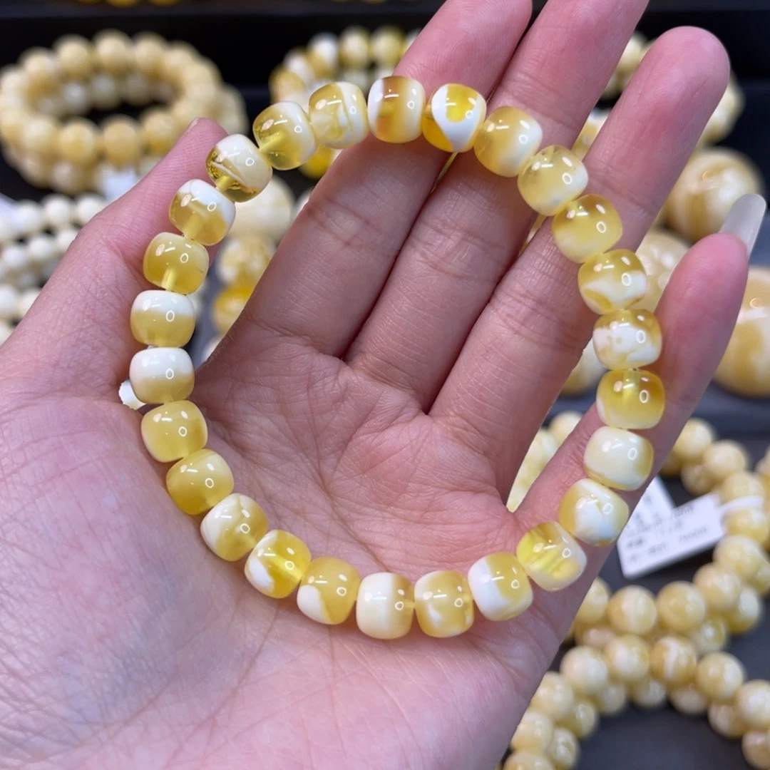 未镶嵌蜜蜡手串8.5mm金瓷白溶洞