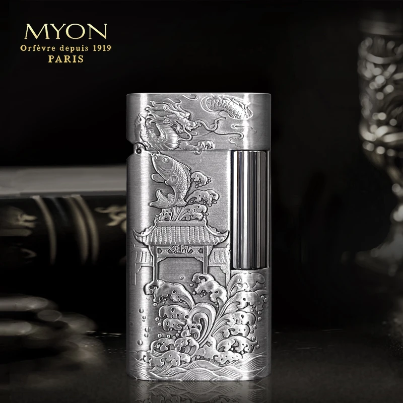 百年店爵士待机王鱼跃龙门两面立体浮雕镀古银欧洲勉牌煤油打火机