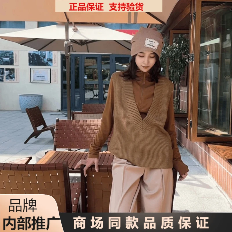 【商场同款】2024秋季新款V领百搭减龄学院风宽松针织女士马甲背心