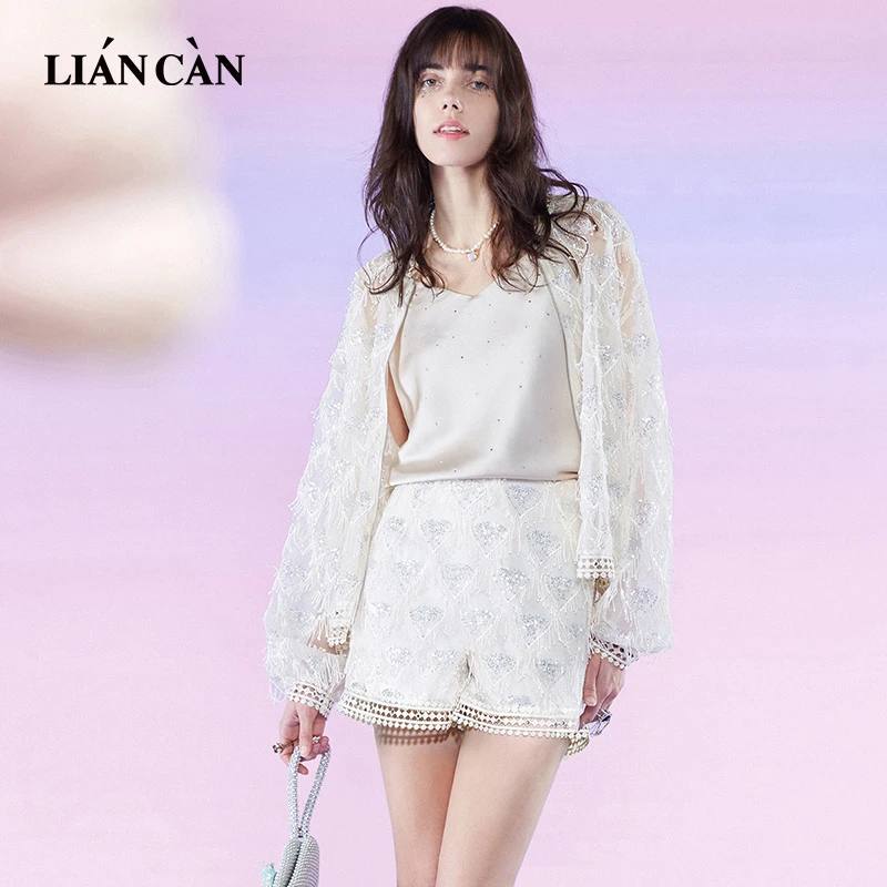莲灿2025新款夏季短裤女蕾丝休闲网纱修身显瘦百搭气质71EO251003