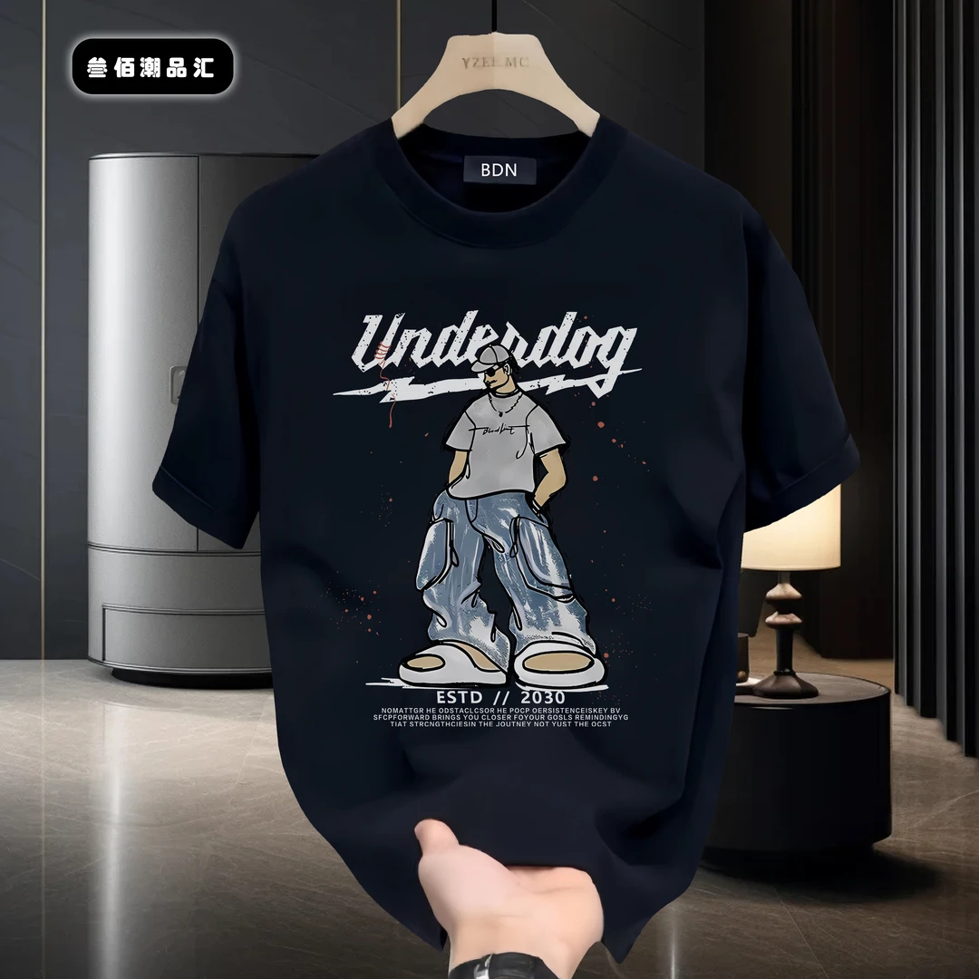 邦德妮ins夏季新款潮流痞帅重磅纯棉短袖t恤宽松圆领男士上衣体恤