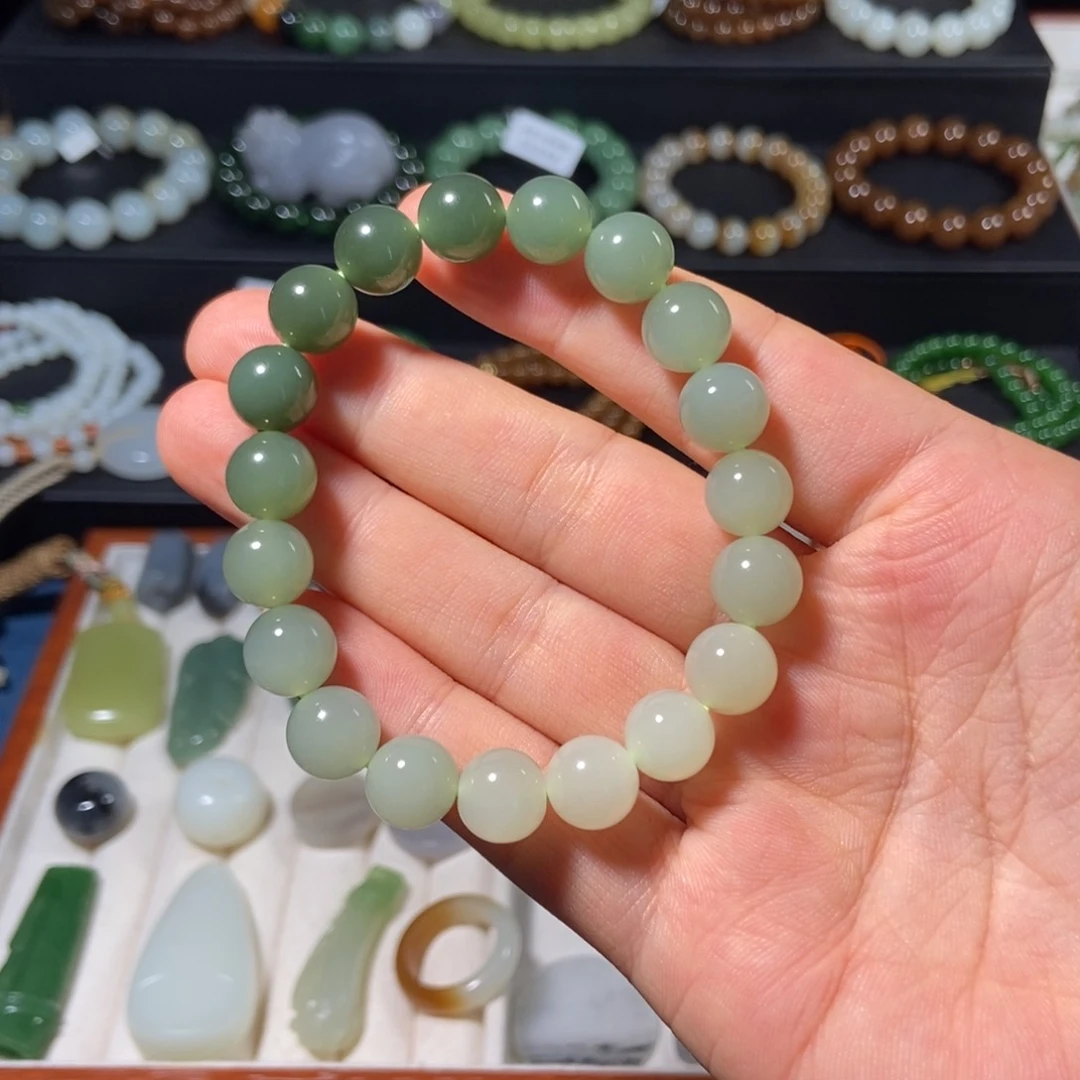 和田玉未镶嵌珠宝半成品青海料渐变色手串10m