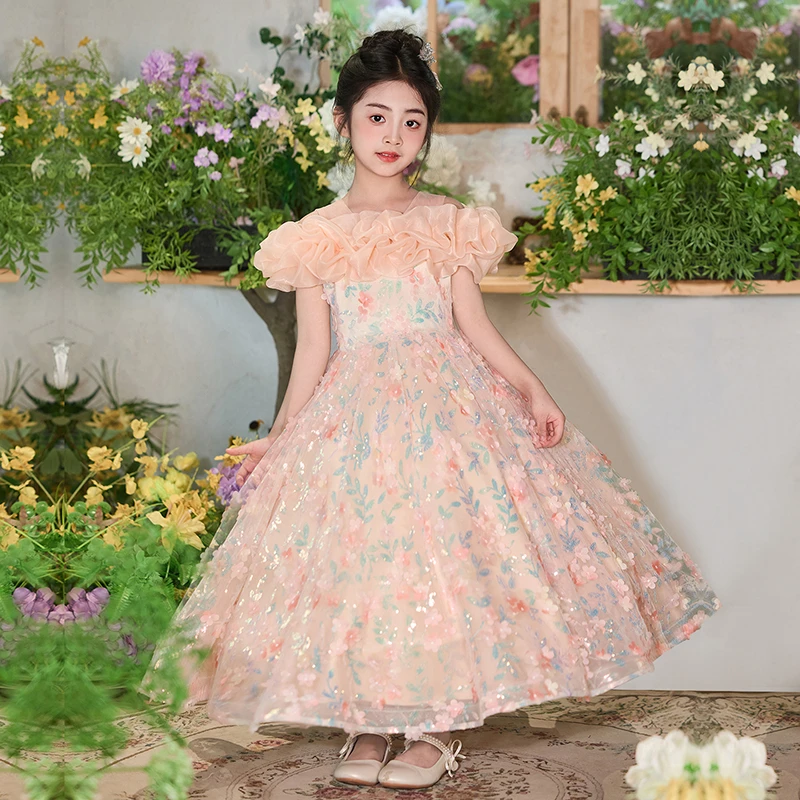 7816女童洋气公主裙夏季宝宝连衣裙子礼服走秀花童蓬蓬纱