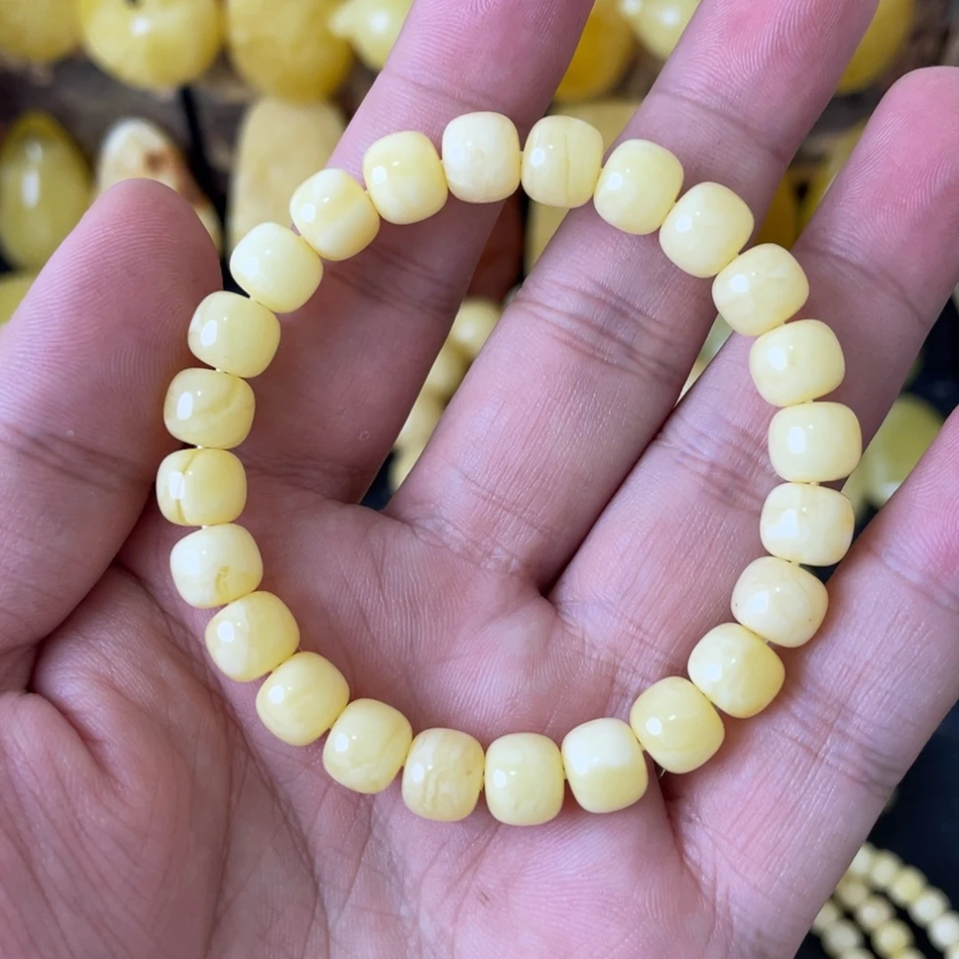琥珀未镶嵌手串8+俄料浓蜡白花精工老型手串（微瑕）