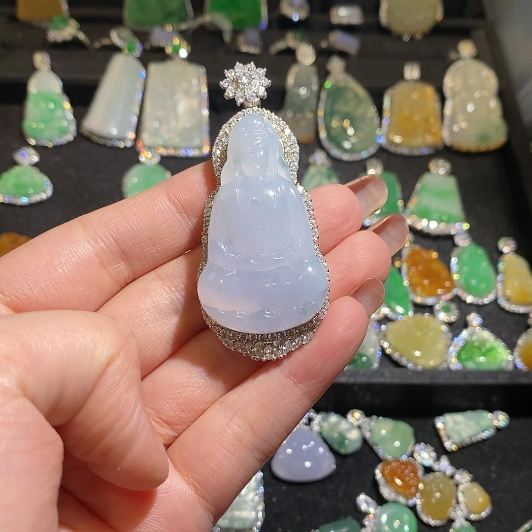 颈饰银S925镶嵌翡翠小*天然翡翠