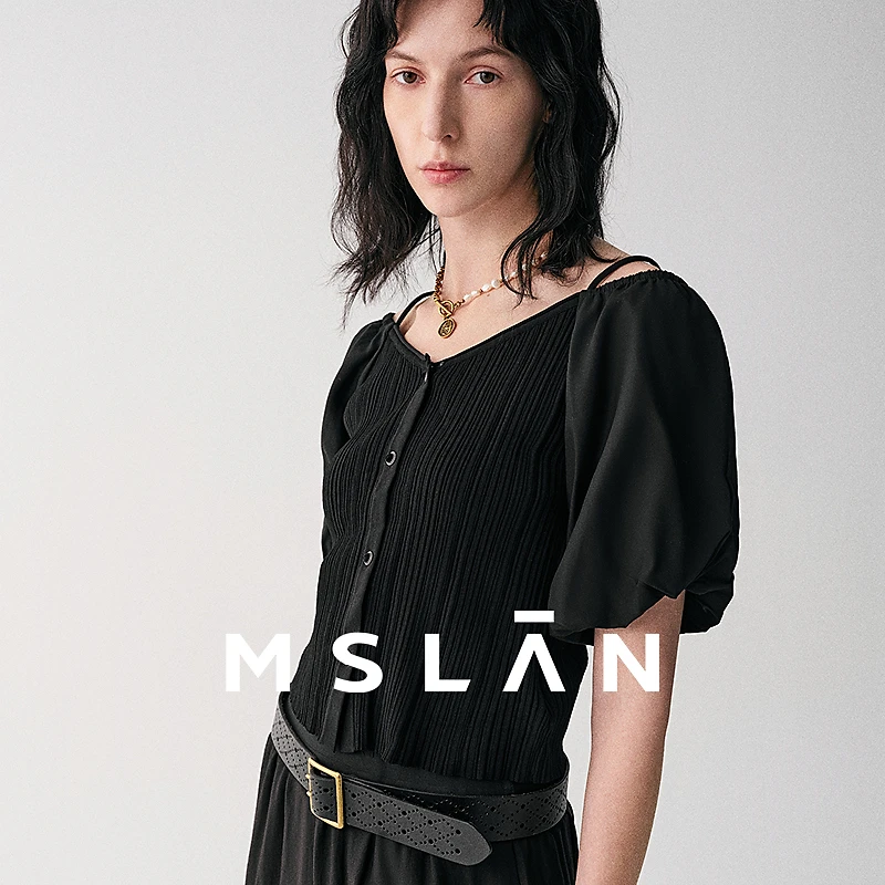 MSLAN商场同款吊带拼接露肩轻盈针织套衫MGBN410