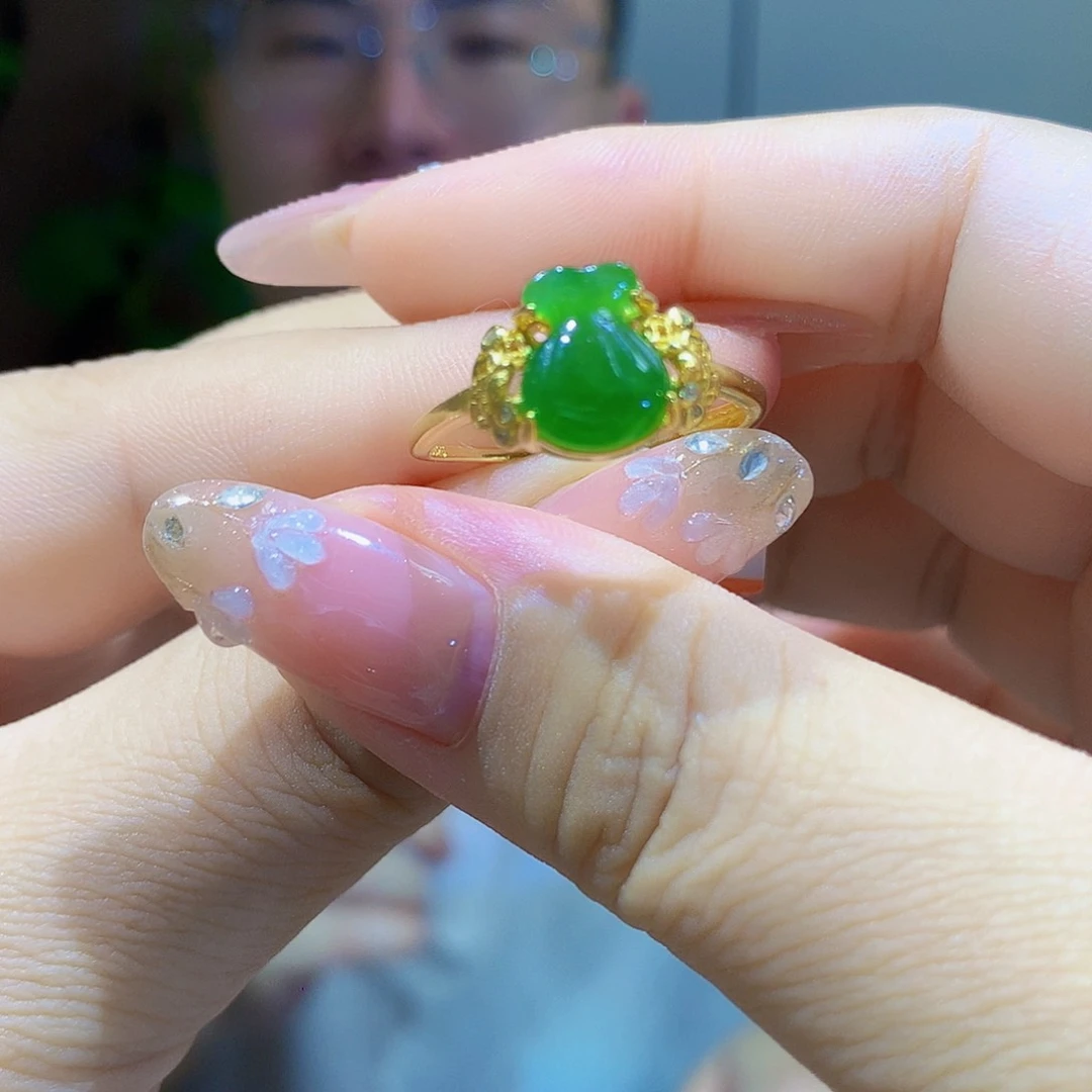 银S925镀金镶嵌戒指和田玉（碧玉）