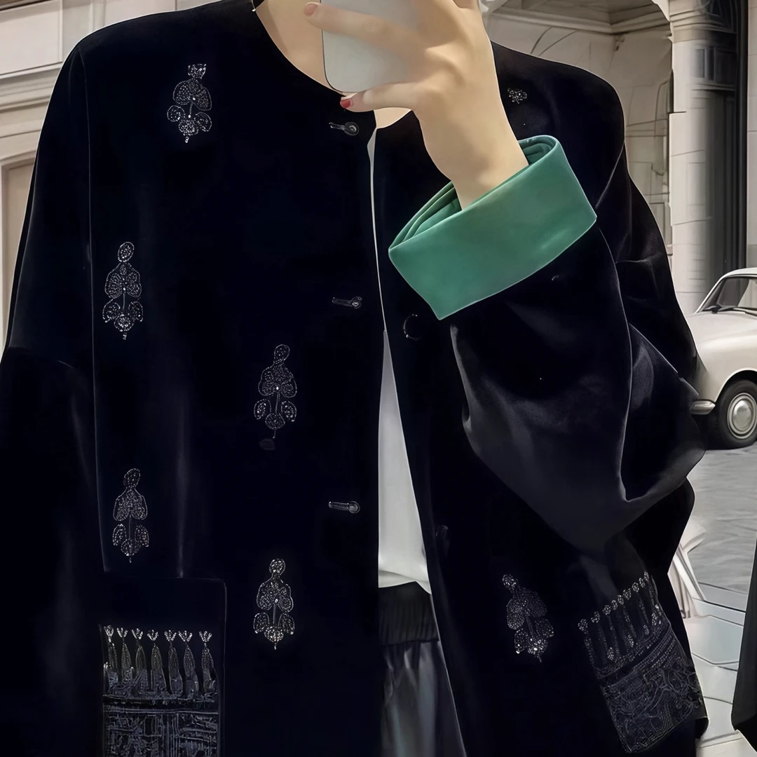 【龙娴夫人】国风重工刺绣宽松丝绒外套女高级感气质休闲百搭上衣2