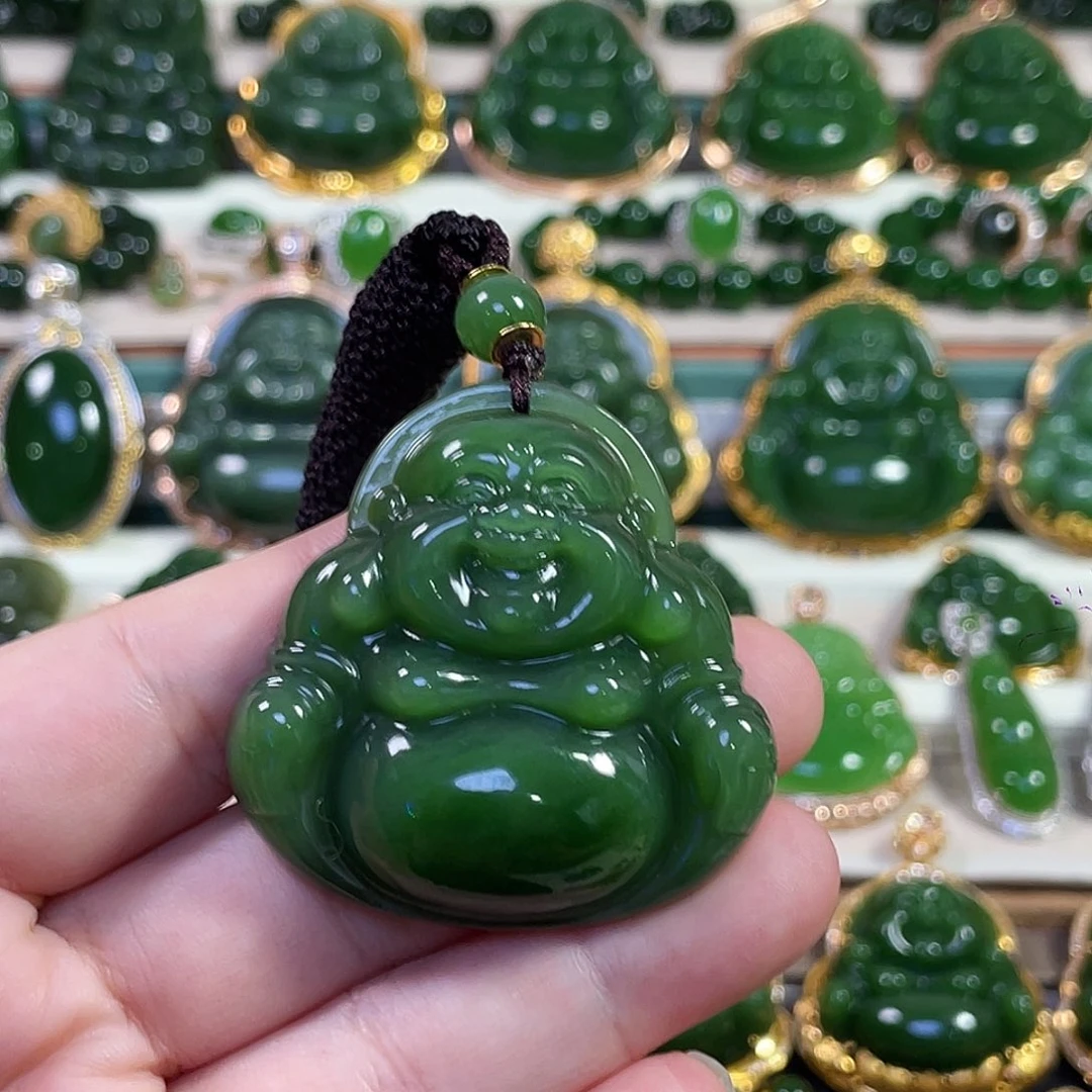 颈饰18K金镶嵌和田玉（碧玉）冰阳绿佛公46